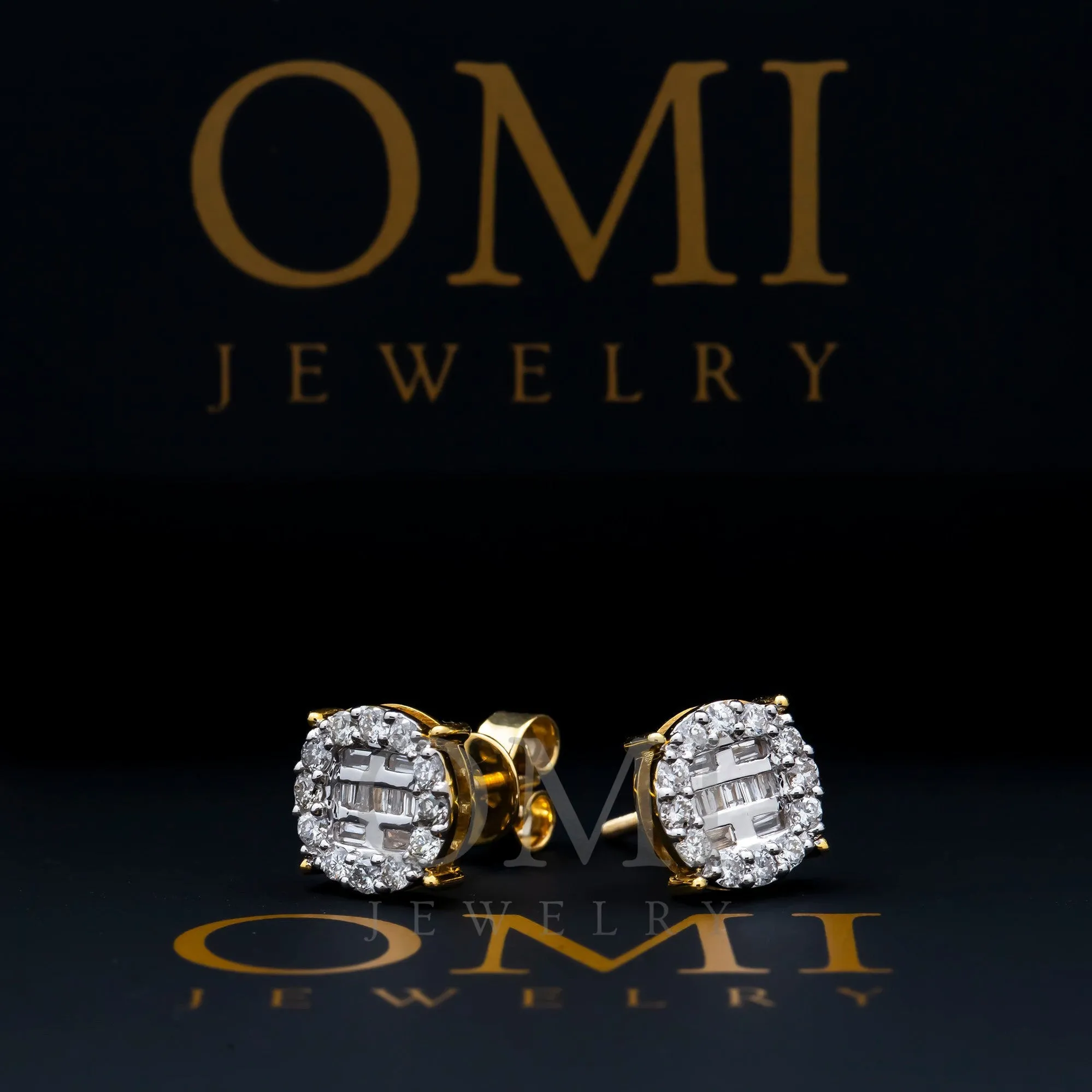 10K GOLD BAGUETTE AND ROUND DIAMOND EARRINGS 0.56 CTW