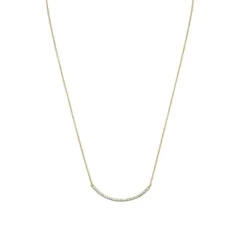 14 Karat Gold Plated Curved Cubic Zirconia Bar Necklace for Women