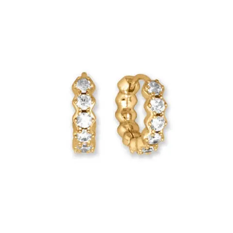 14 Karat Gold Plated Sterling Silver 10mm Cubic Zirconia Hoop Earrings