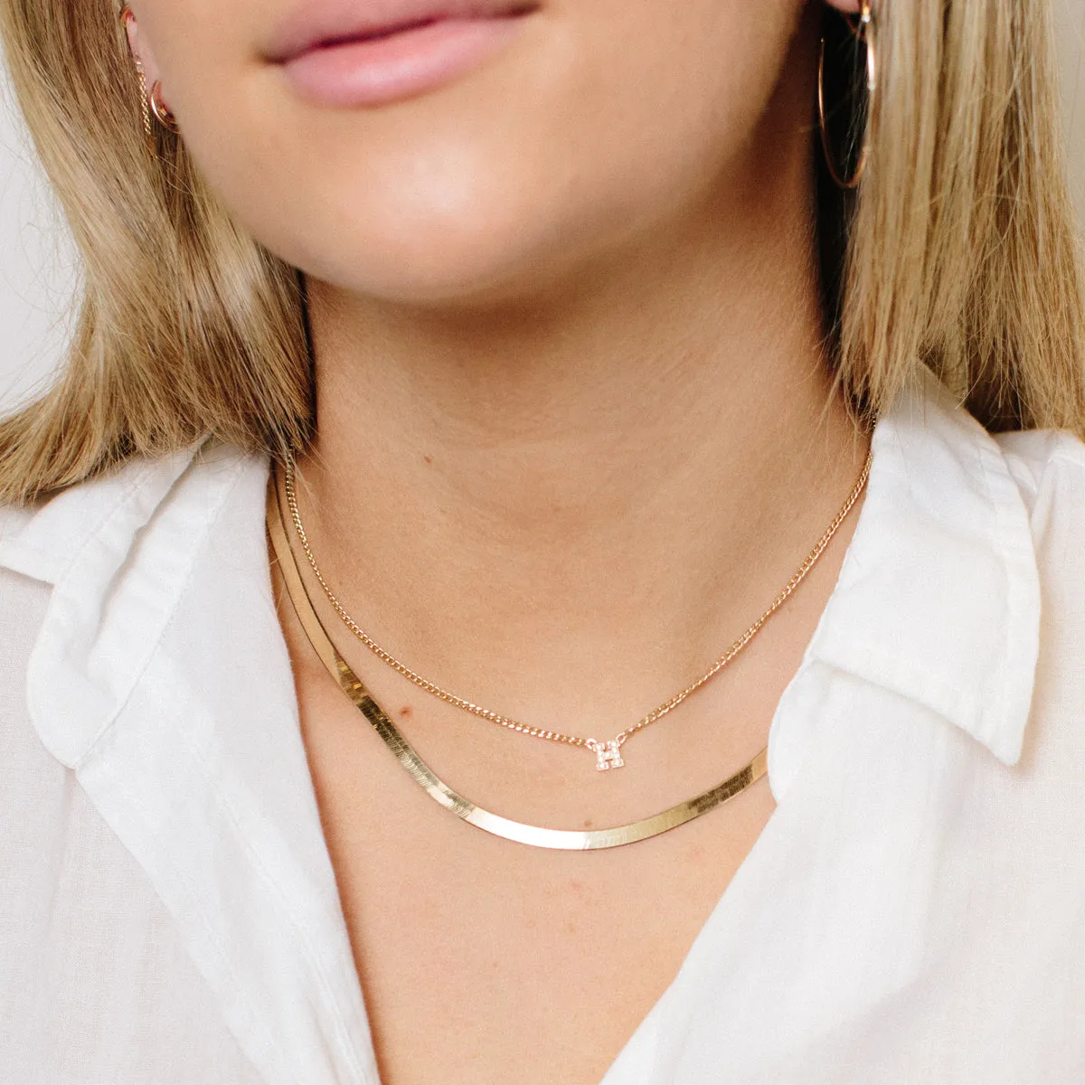 14k Curb Chain Initial Letter Necklace