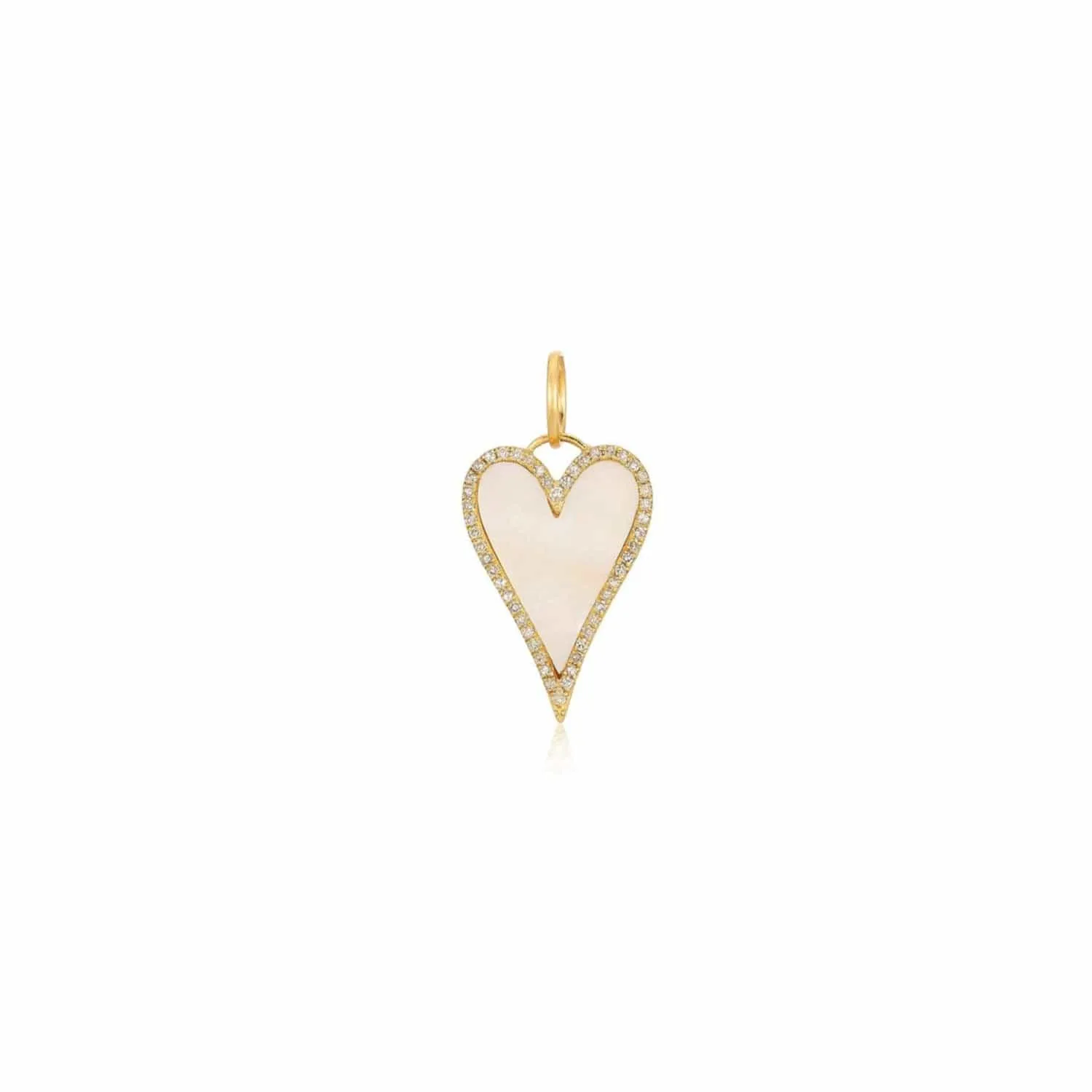 14K Gold Small Mother of Pearl and Diamond Elongated Heart Charm