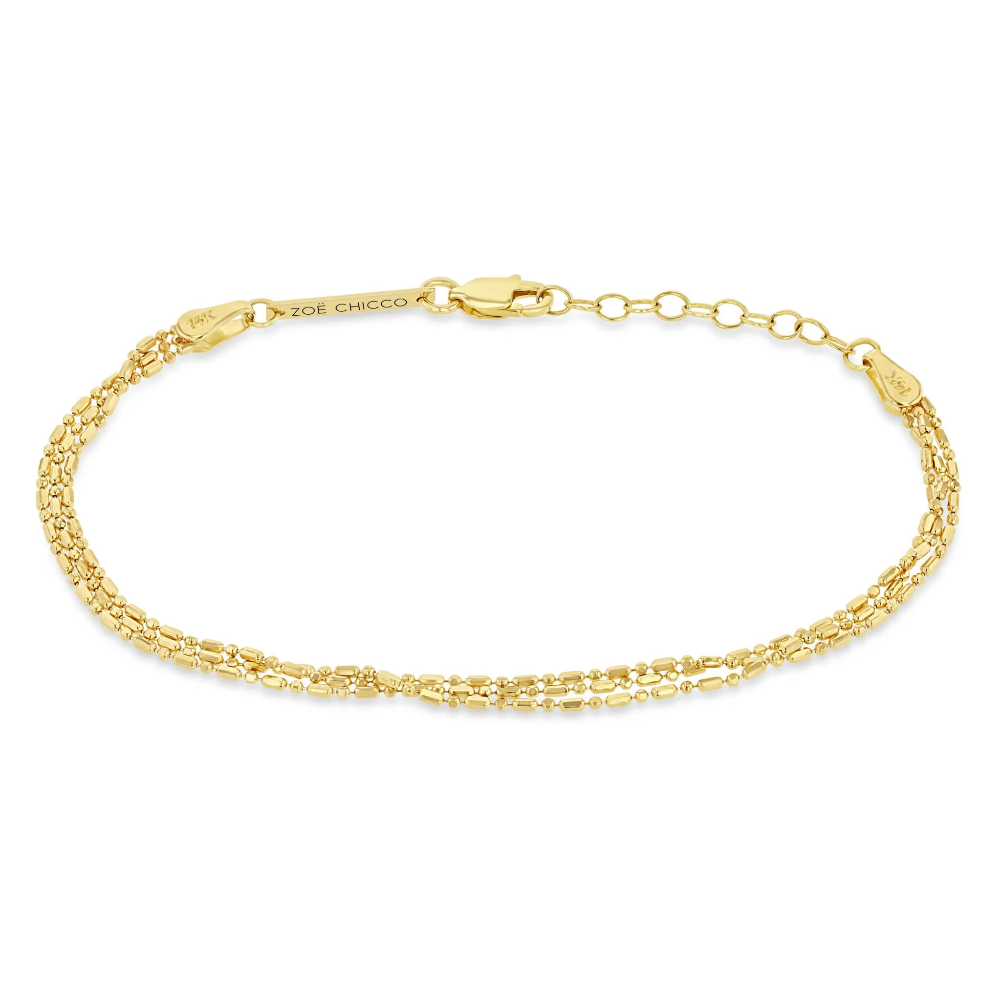 14k Gold Triple Strand Tube Bar Chain Bracelet