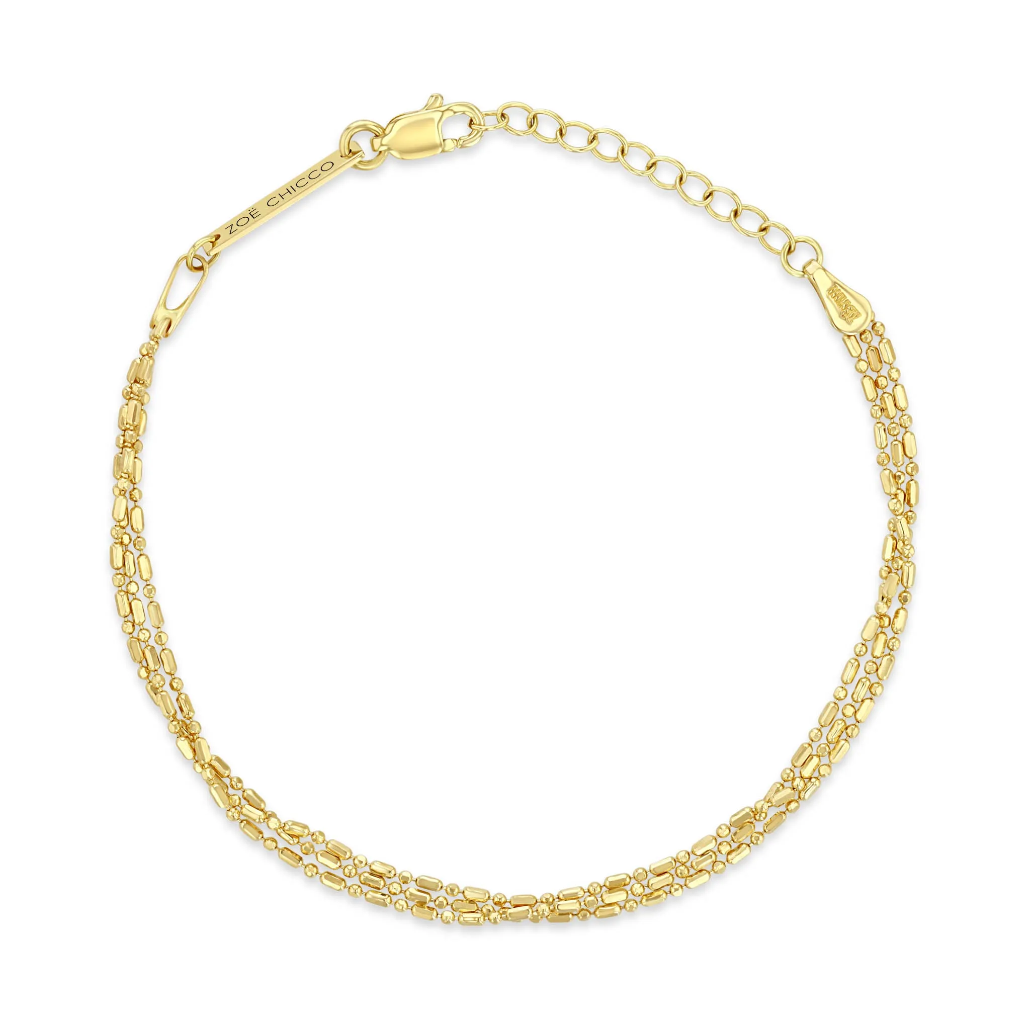 14k Gold Triple Strand Tube Bar Chain Bracelet