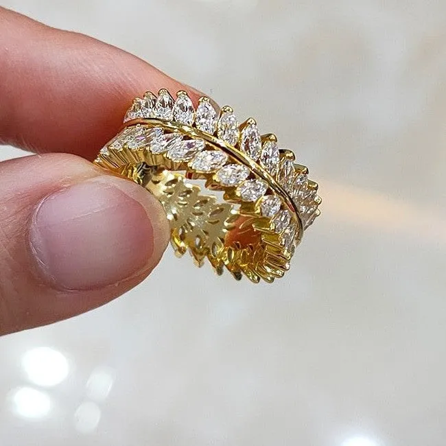 14k Or 18k Gold 2*4mm Marquise Shape Double Band Ring for Women