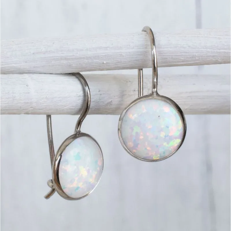 14K White Gold White Opal Classic Earrings 8mm