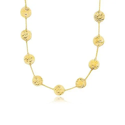 14k Yellow Gold Textured Disc Long Layering Necklace, size 38''