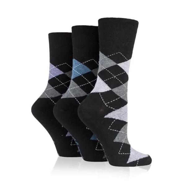 3 Pairs Non Binding Socks for Women in Argyle with Color