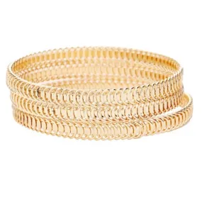 3pcs Abstract Bangle Bracelets Ribbed Metal Layered Bracelet