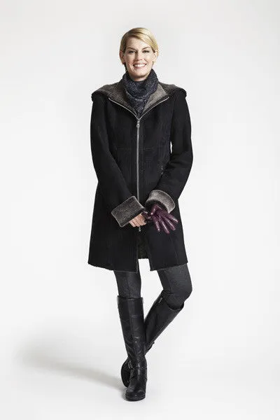 #5293HD Fitted Shearling Coat with Zip Front and Hood