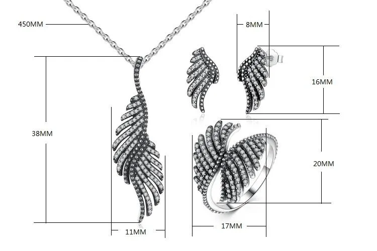 925 Sterling Silver Phoenix Feather Jewelry Set