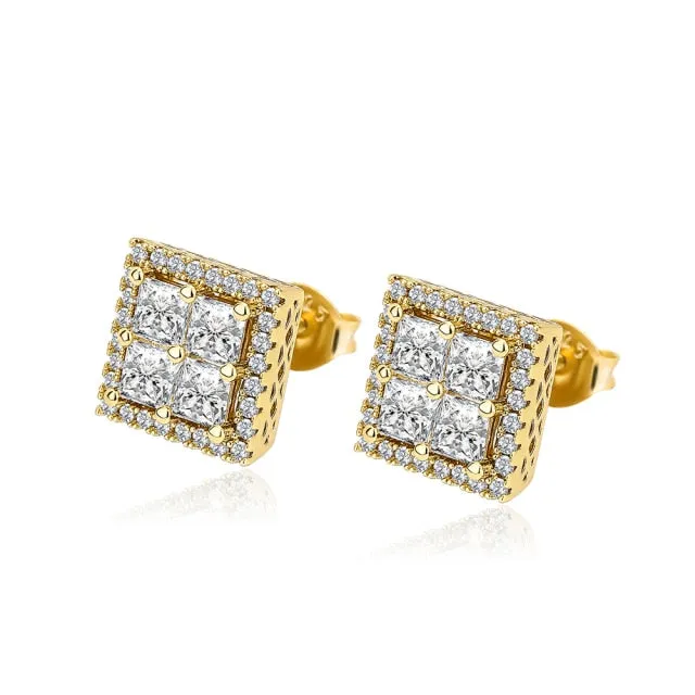 9mm Baguette Stud Iced Out Cubic Zirconia Classic Earrings for Women