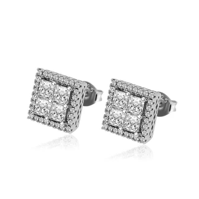 9mm Baguette Stud Iced Out Cubic Zirconia Classic Earrings for Women