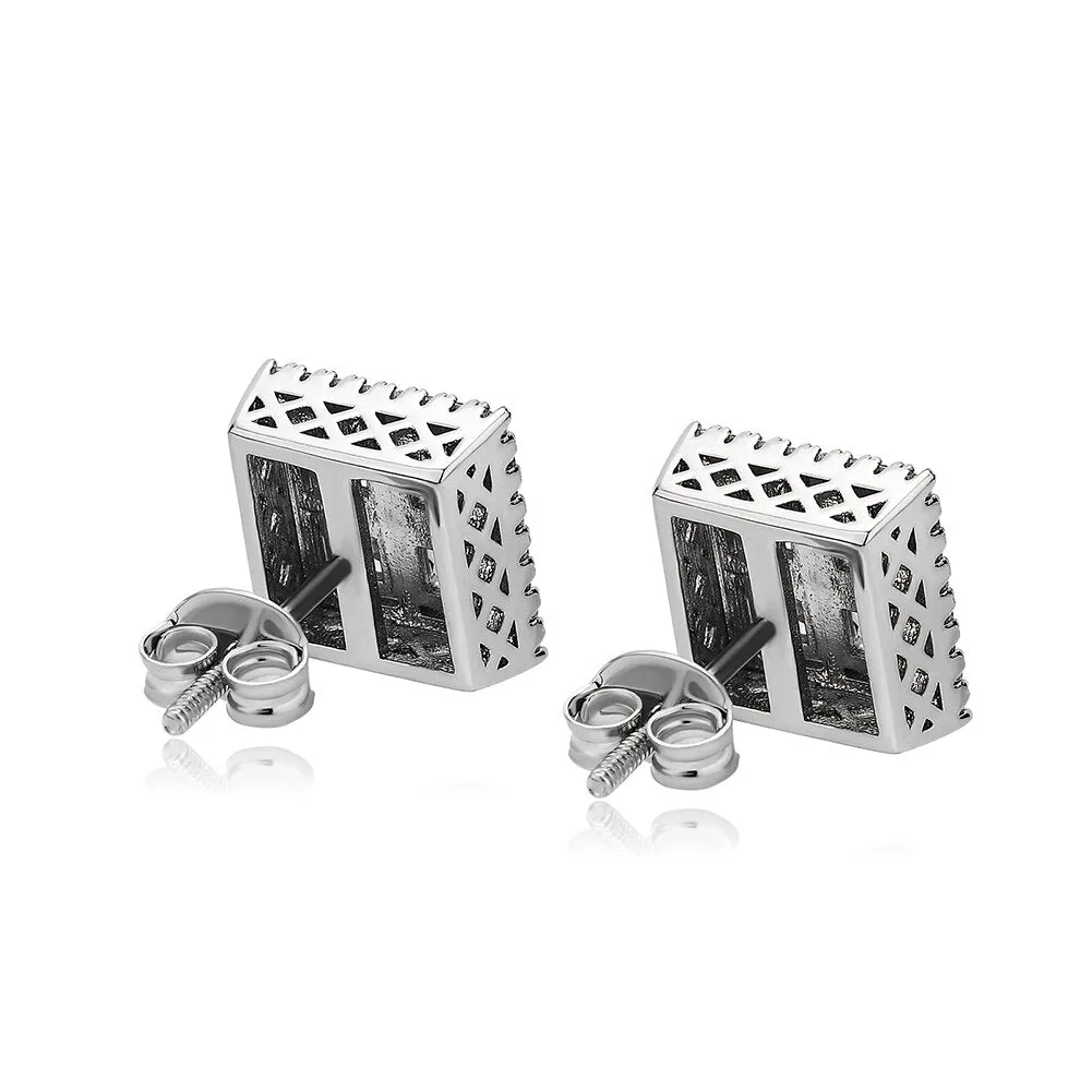 9mm Baguette Stud Iced Out Cubic Zirconia Classic Earrings for Women