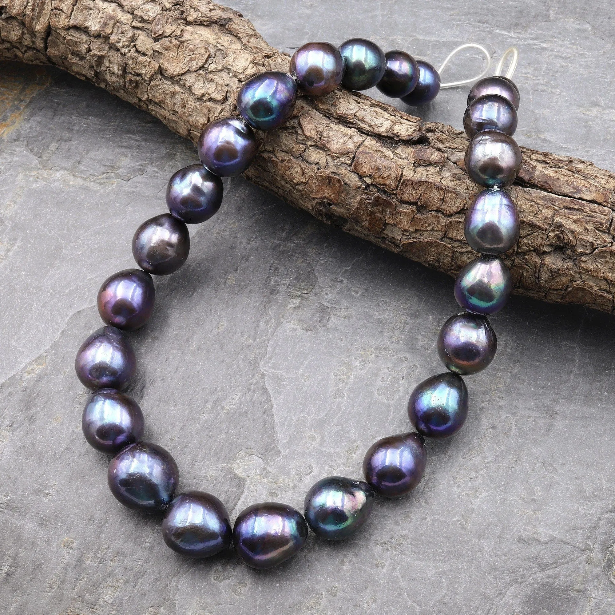 AAA Large Genuine Black Edison Freshwater Pearl Iridescent High Luster Pearl Aka Baroque Flame Ball 16.5" Strand A3