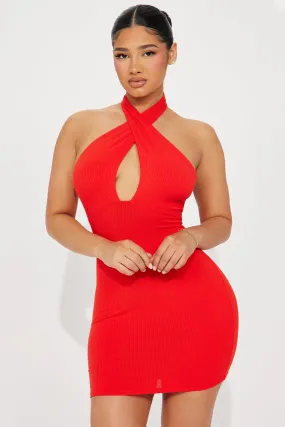 Always on Vacay Ribbed Mini Dress - Tomato Red