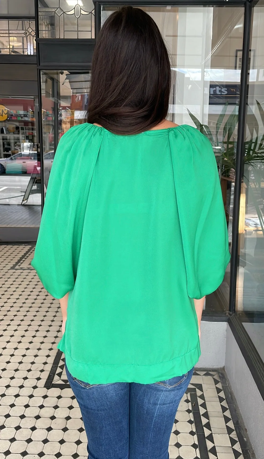 Amalia Balloon Sleeve Top Kelly Green