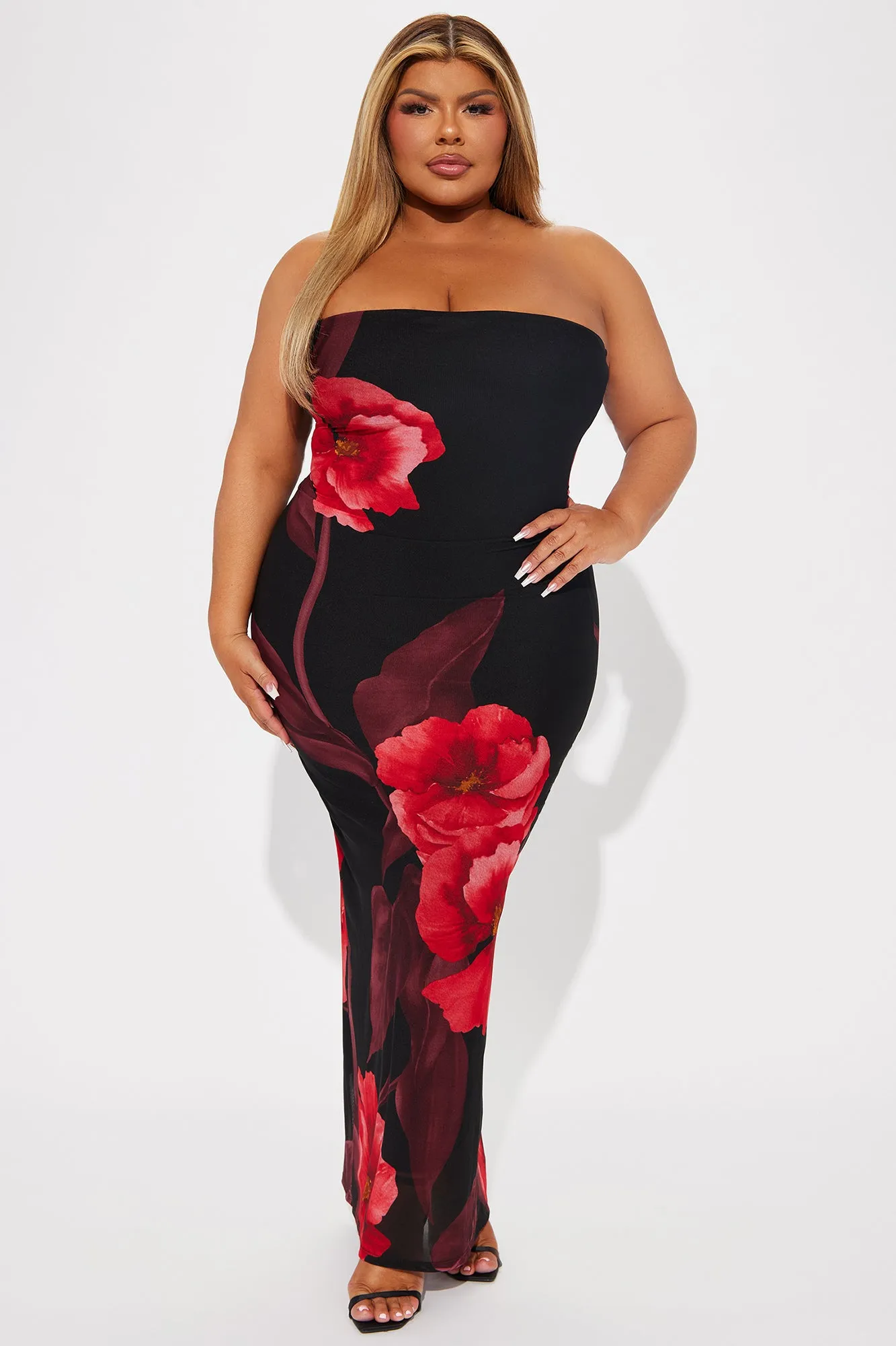 Anabelle Mesh Maxi Dress - Black/Red