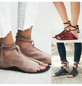 Ankle Strap Soft Leather Flat Sandals