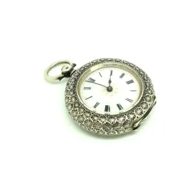 Antique 1888 Swiss Sterling Silver & Pink Enamel Pocket Watch