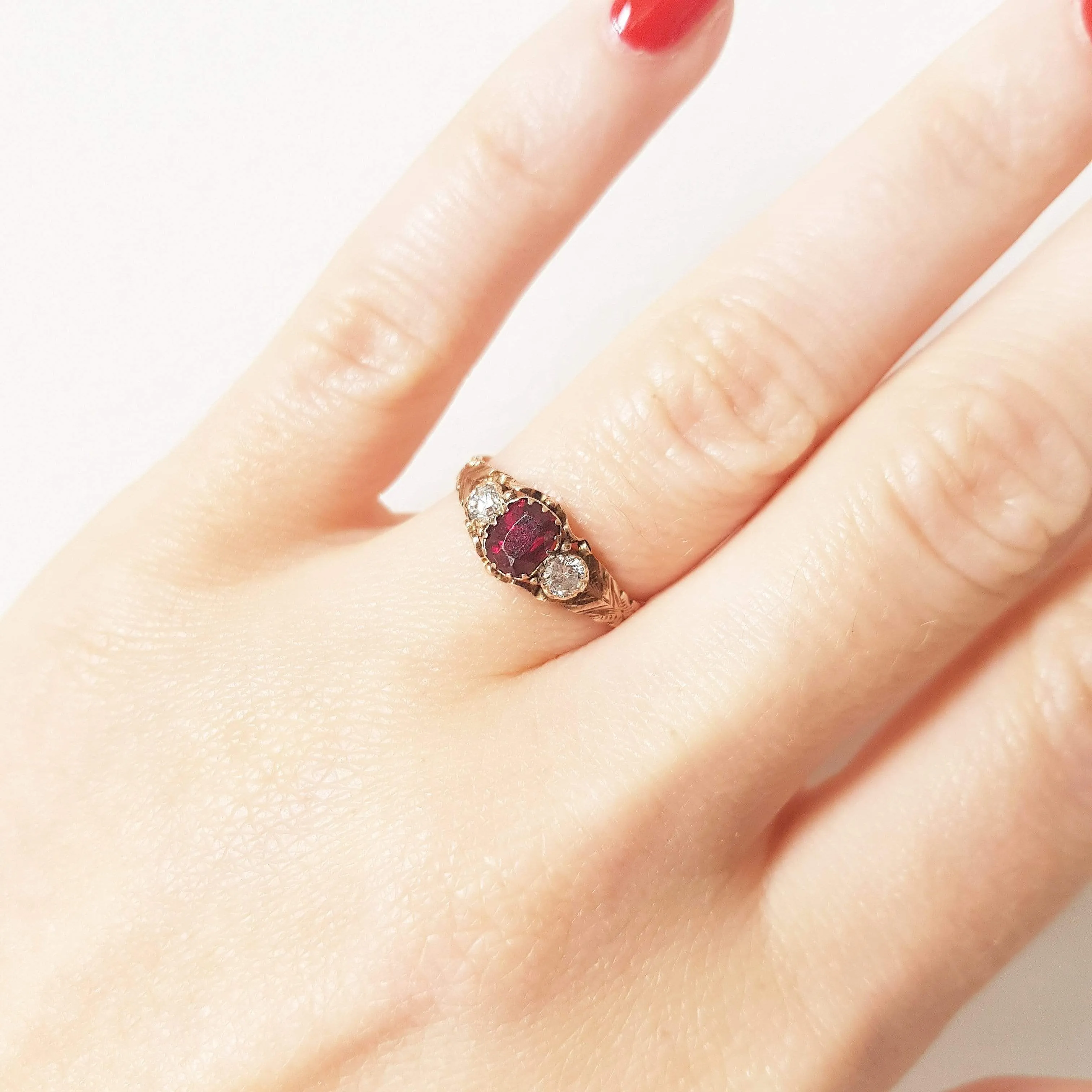 Antique Victorian 1857 Diamond Garnet 22ct Gold Ring