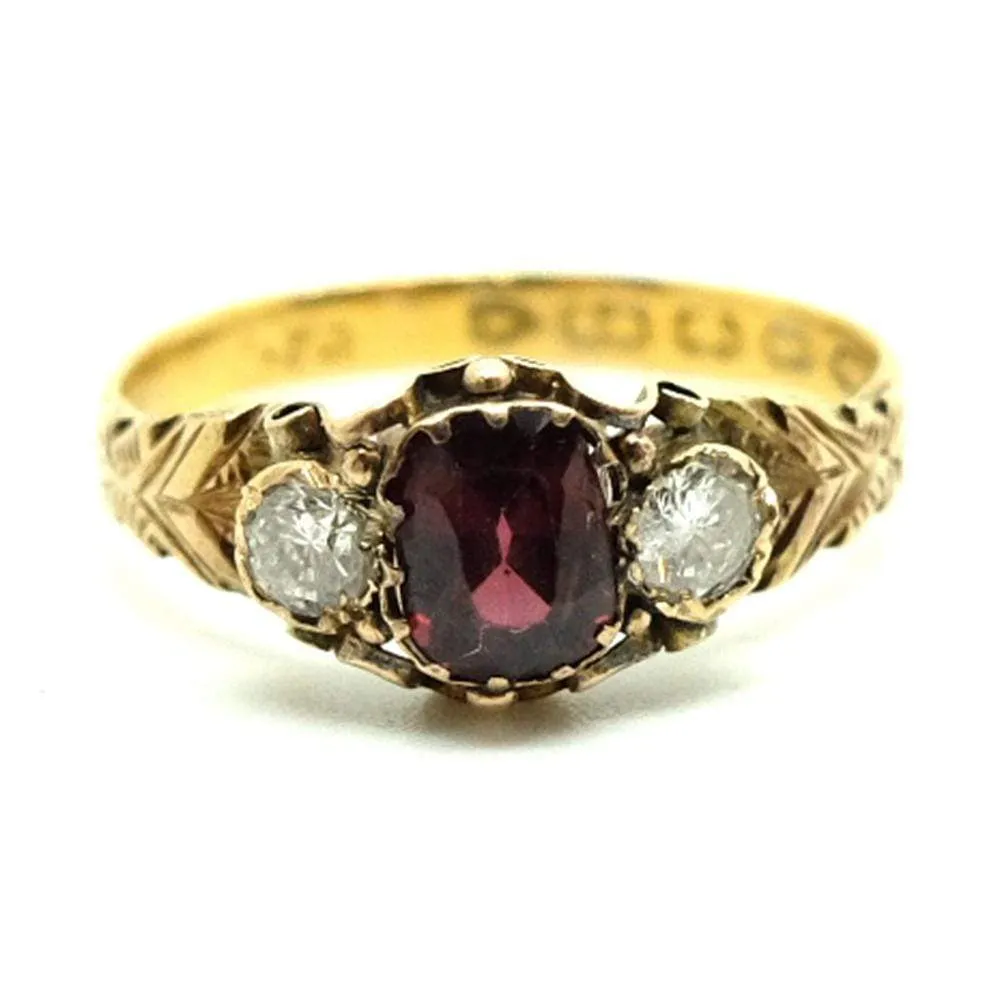 Antique Victorian 1857 Diamond Garnet 22ct Gold Ring