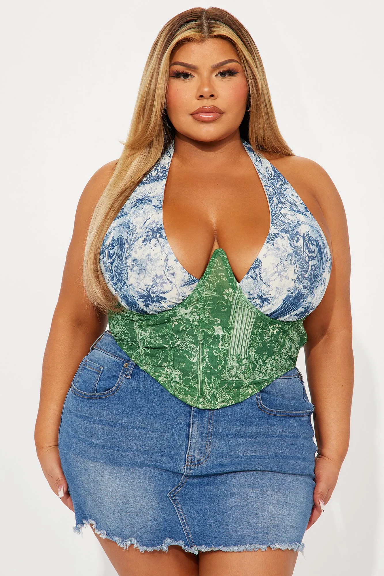 Arianna Halter Corset Top - Green/combo