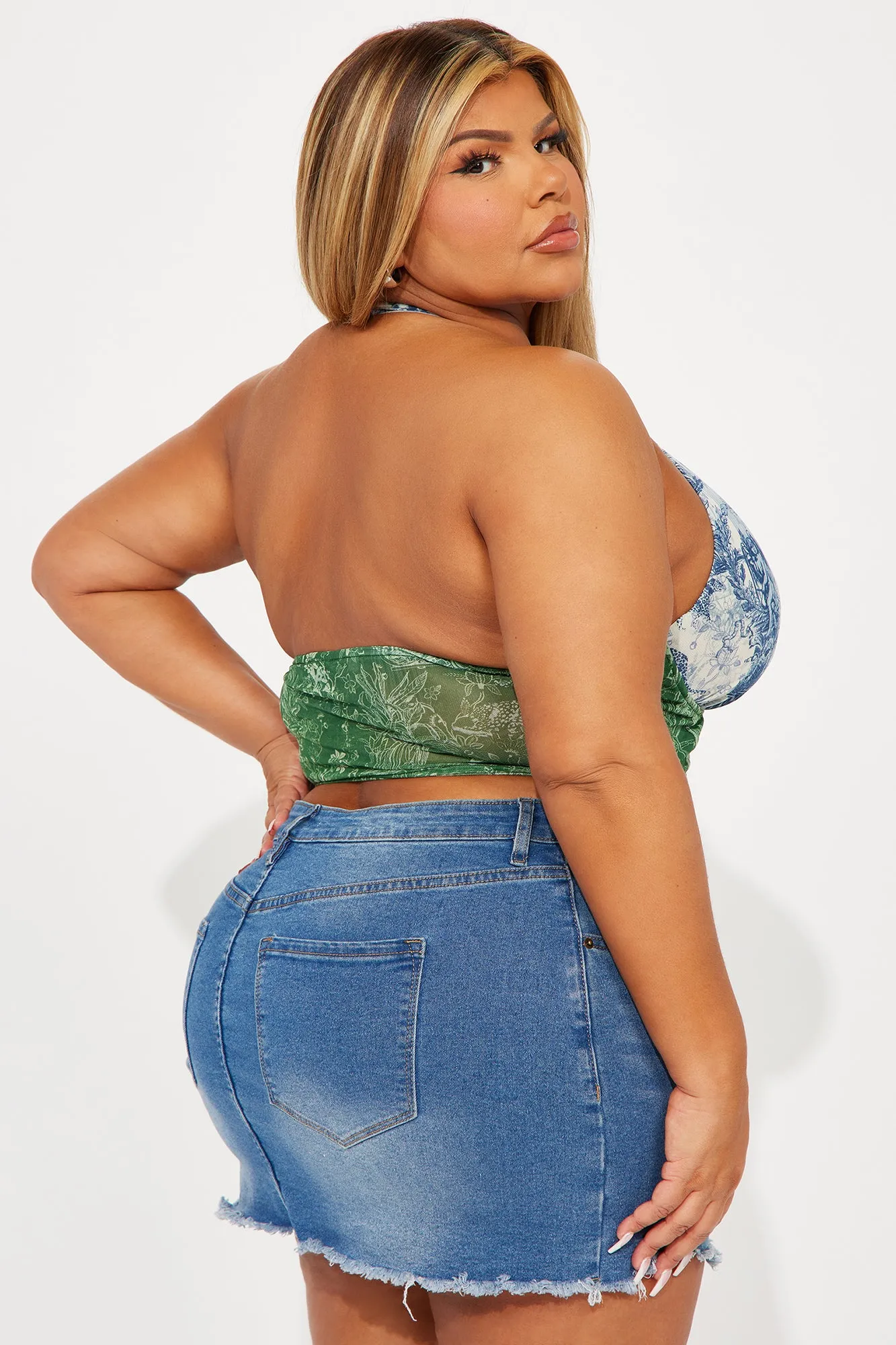 Arianna Halter Corset Top - Green/combo