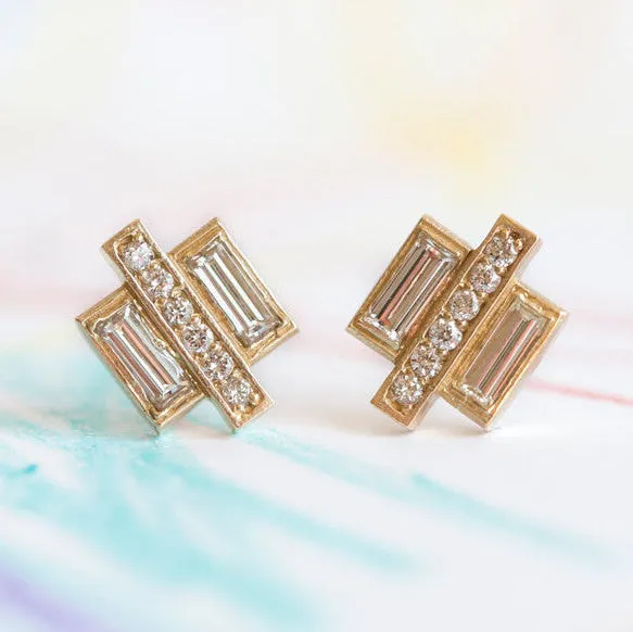 Art Deco Baguette Diamond Earrings - Recycled Diamond Earrings - Edgy Eco Friendly Jewelry - Geometric Modern Earrings by Anueva Jewelry