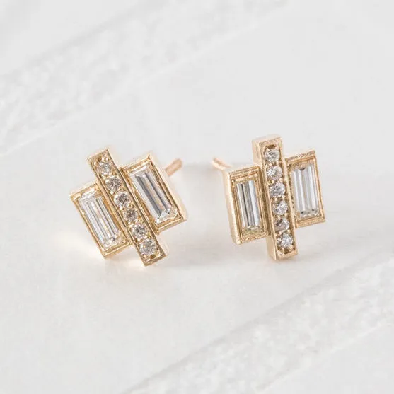 Art Deco Baguette Diamond Earrings - Recycled Diamond Earrings - Edgy Eco Friendly Jewelry - Geometric Modern Earrings by Anueva Jewelry