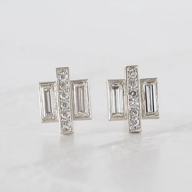 Art Deco Baguette Diamond Earrings - Recycled Diamond Earrings - Edgy Eco Friendly Jewelry - Geometric Modern Earrings by Anueva Jewelry