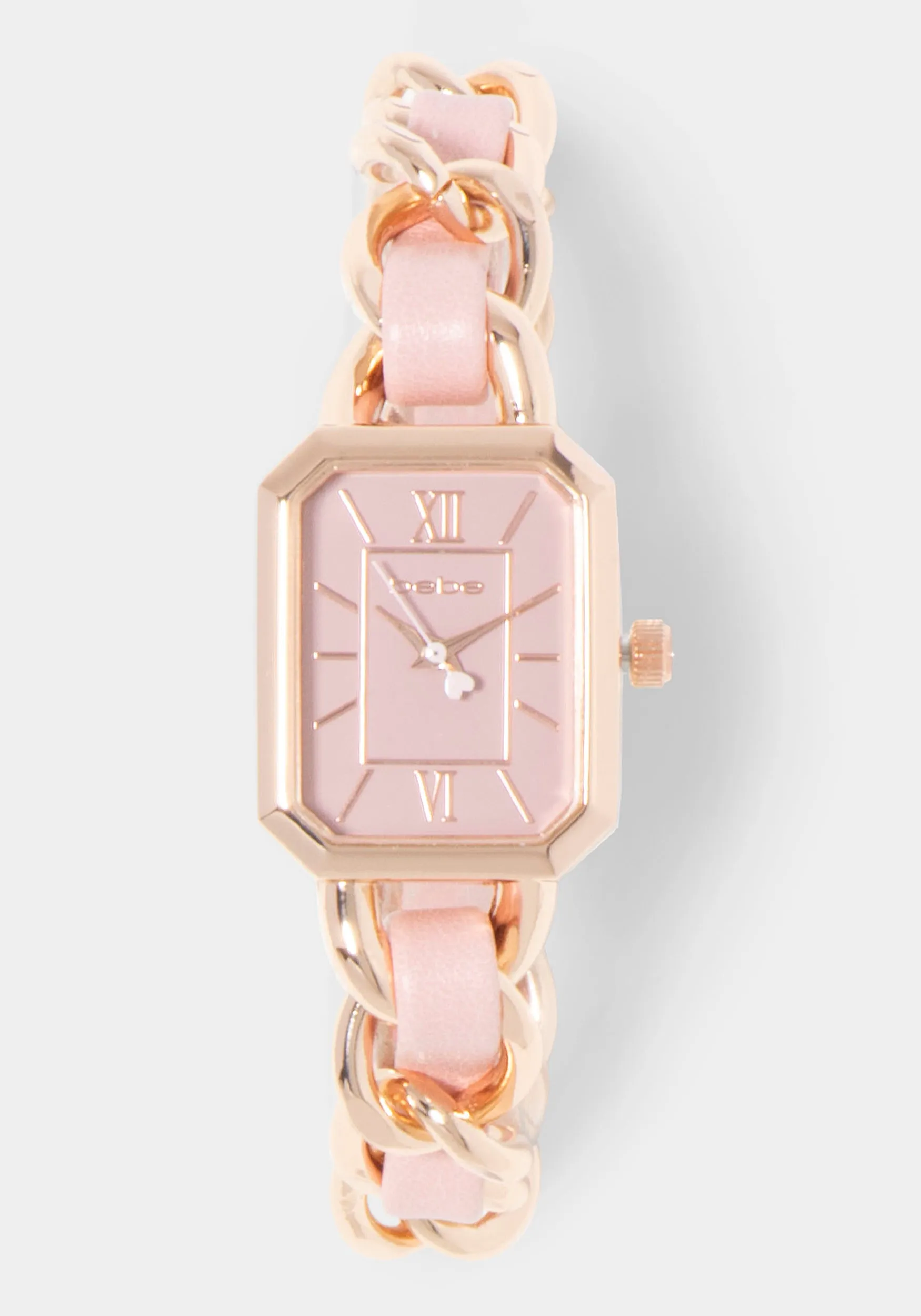 Baby Pink Strap and Rosegold Metal Chain Link Bracelet Watch