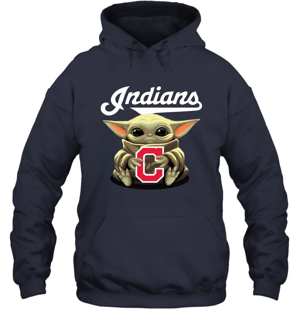 Baby Yoda Hugs Loves The Cleveland Indians Baseball Adult Hoodie Sweatshirt