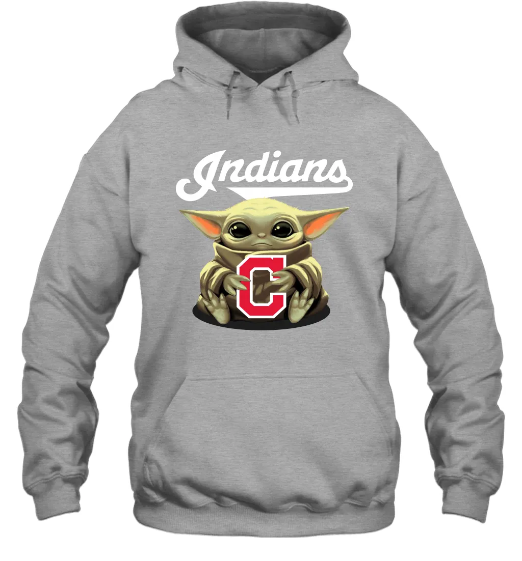 Baby Yoda Hugs Loves The Cleveland Indians Baseball Adult Hoodie Sweatshirt