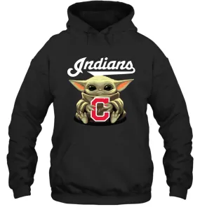 Baby Yoda Hugs Loves The Cleveland Indians Baseball Adult Hoodie Sweatshirt