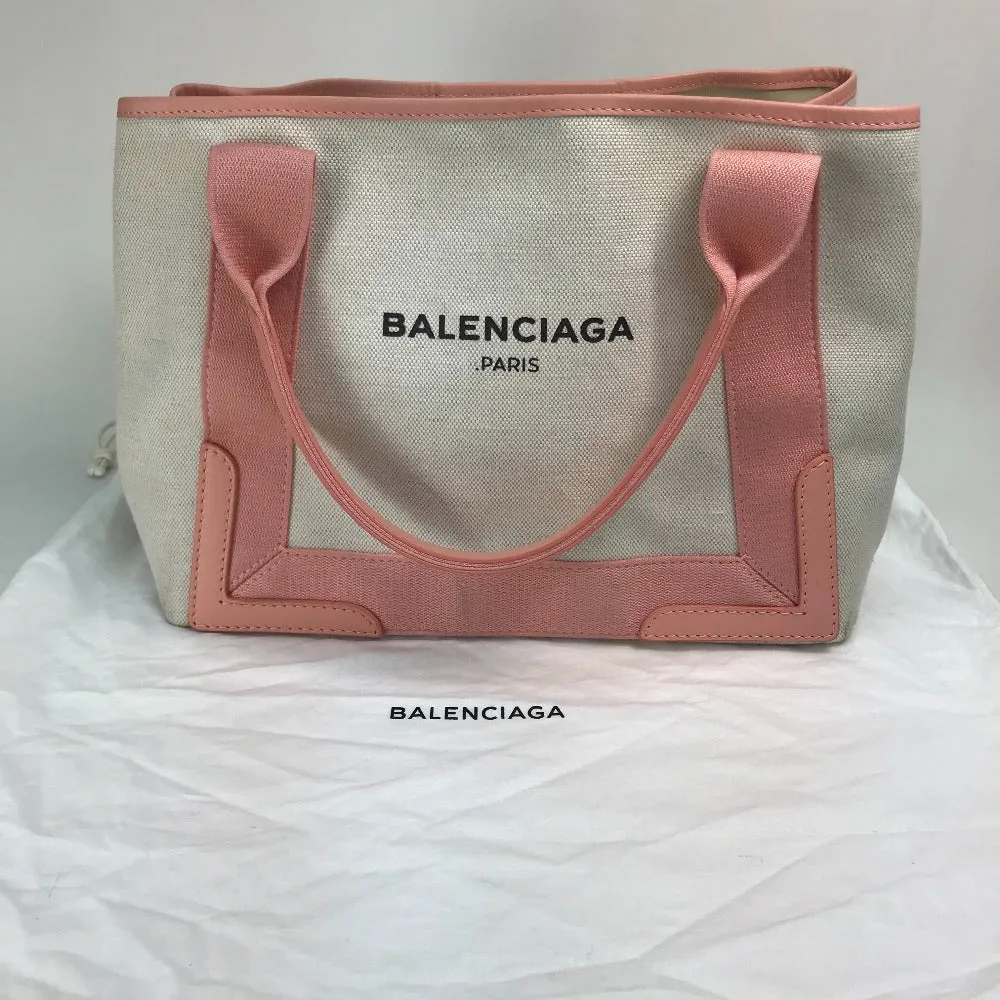 BALENCIAGA Tote Bag 339933 Canvas leather Natural / light pink Navy kabas S Women Used Authentic