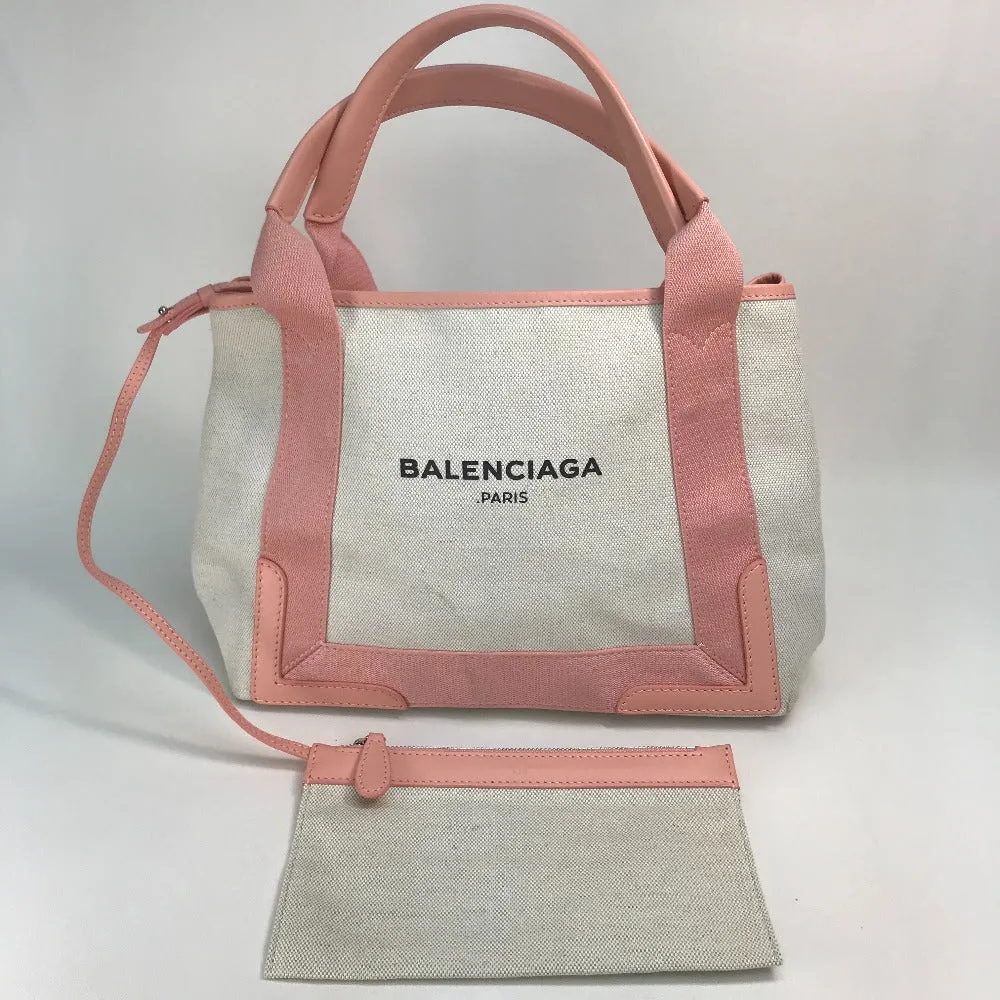 BALENCIAGA Tote Bag 339933 Canvas leather Natural / light pink Navy kabas S Women Used Authentic