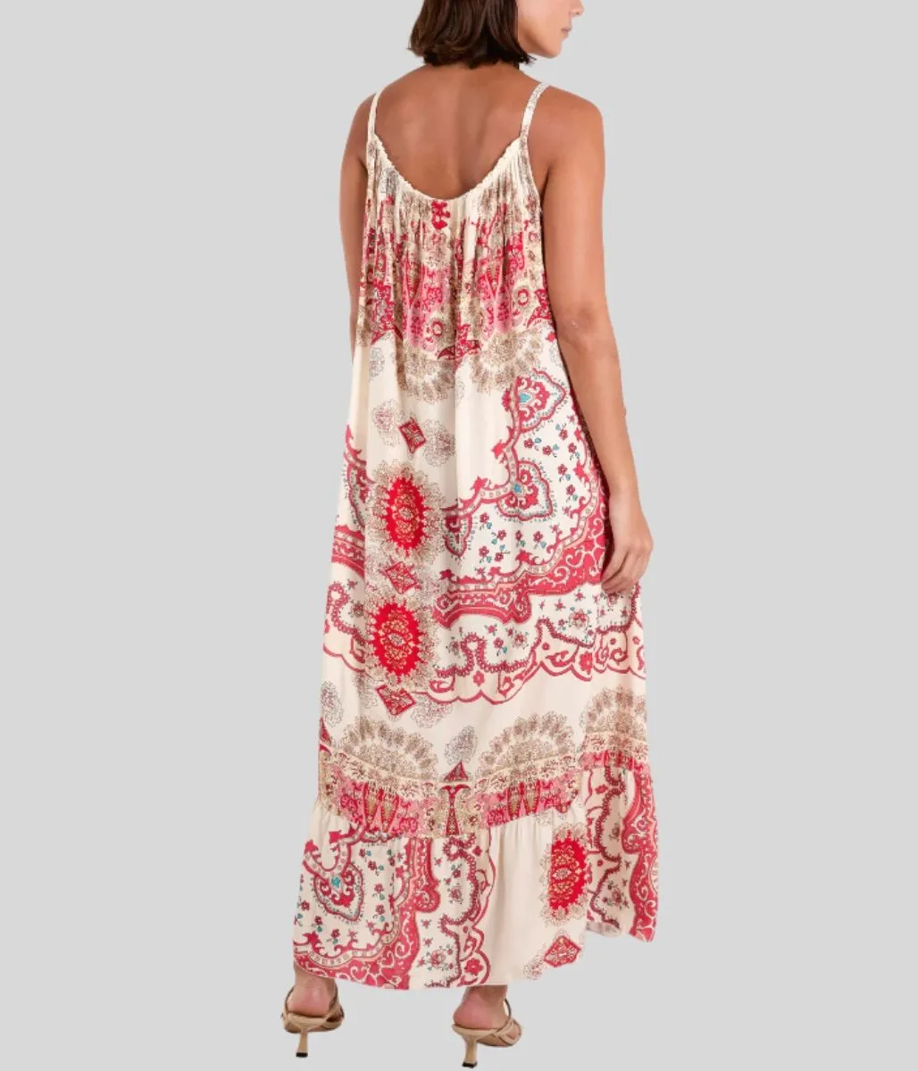 Baroque Print Boho Maxi Dress