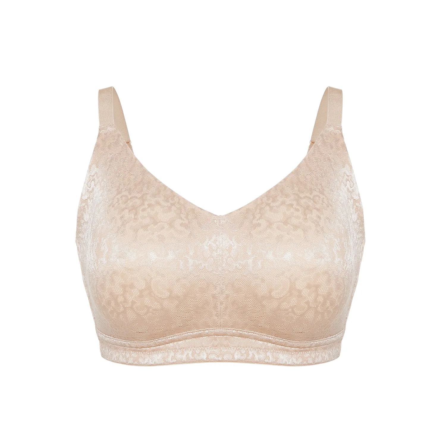 Beige Floral Jacquard Full-Coverage Wire-Free Unlined Bra for Women