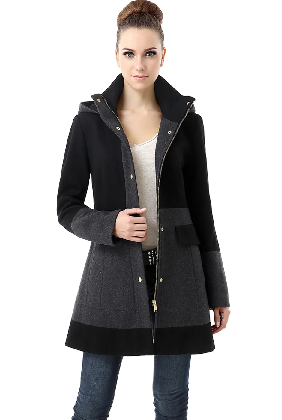 BGSD Women Marwa Color Block Hooded Wool Coat