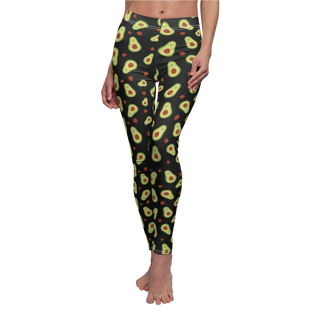 Black Green Avocado Leggings, Cute Women's Dressy Long Casual Tights- Made in USA(US Size: XS-2XL)