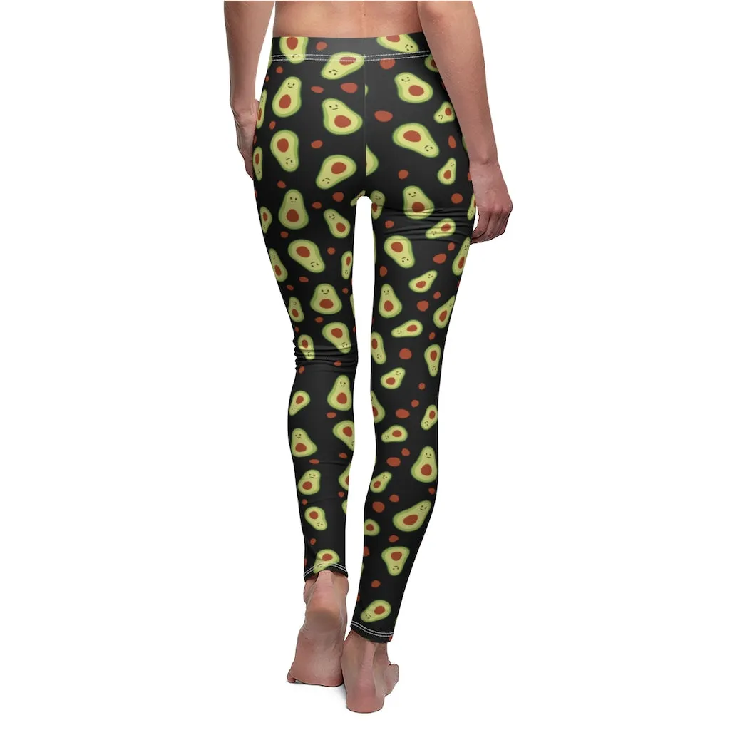 Black Green Avocado Leggings, Cute Women's Dressy Long Casual Tights- Made in USA(US Size: XS-2XL)