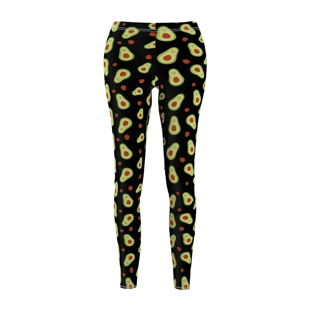 Black Green Avocado Leggings, Cute Women's Dressy Long Casual Tights- Made in USA(US Size: XS-2XL)