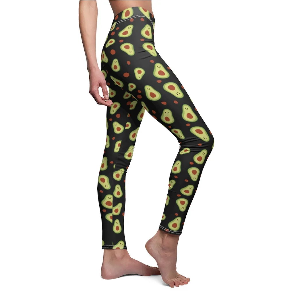 Black Green Avocado Leggings, Cute Women's Dressy Long Casual Tights- Made in USA(US Size: XS-2XL)