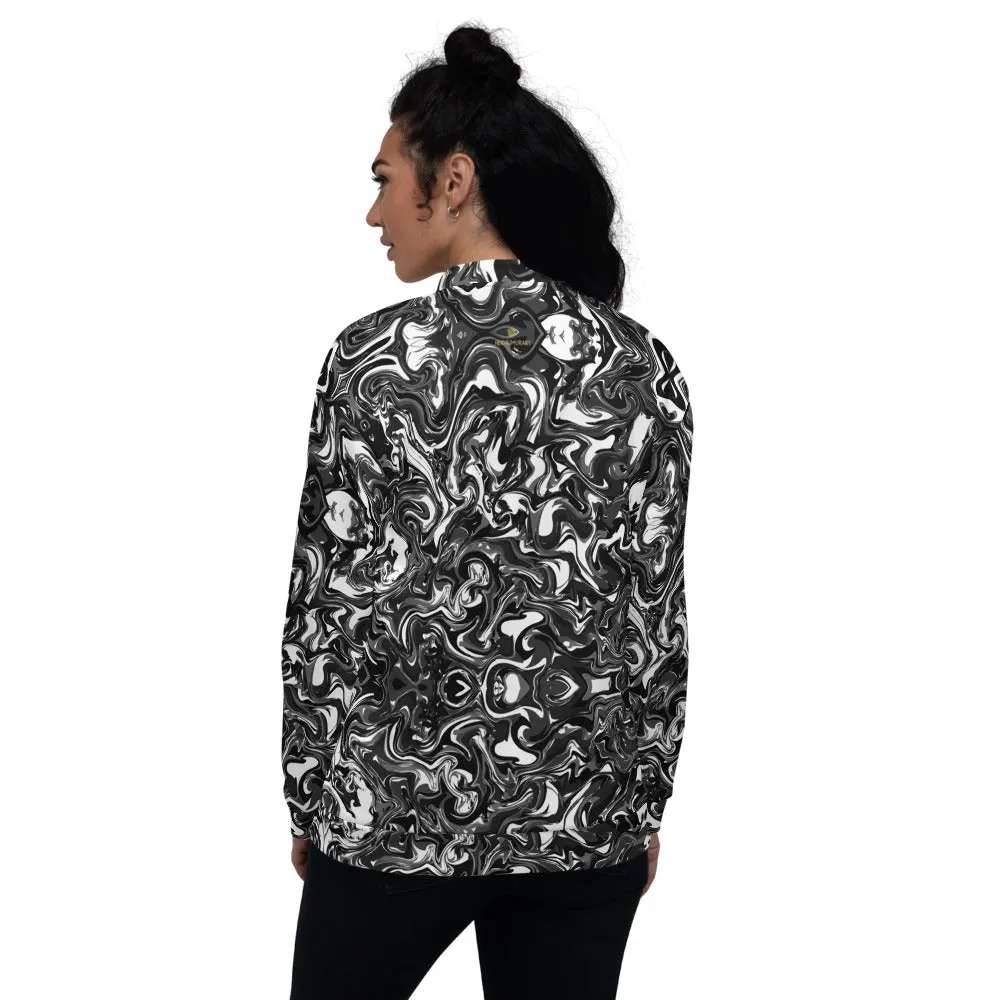 Black White Marble Bomber Jacket, Unisex Jacket For Men/Women With Pockets-Made in EU