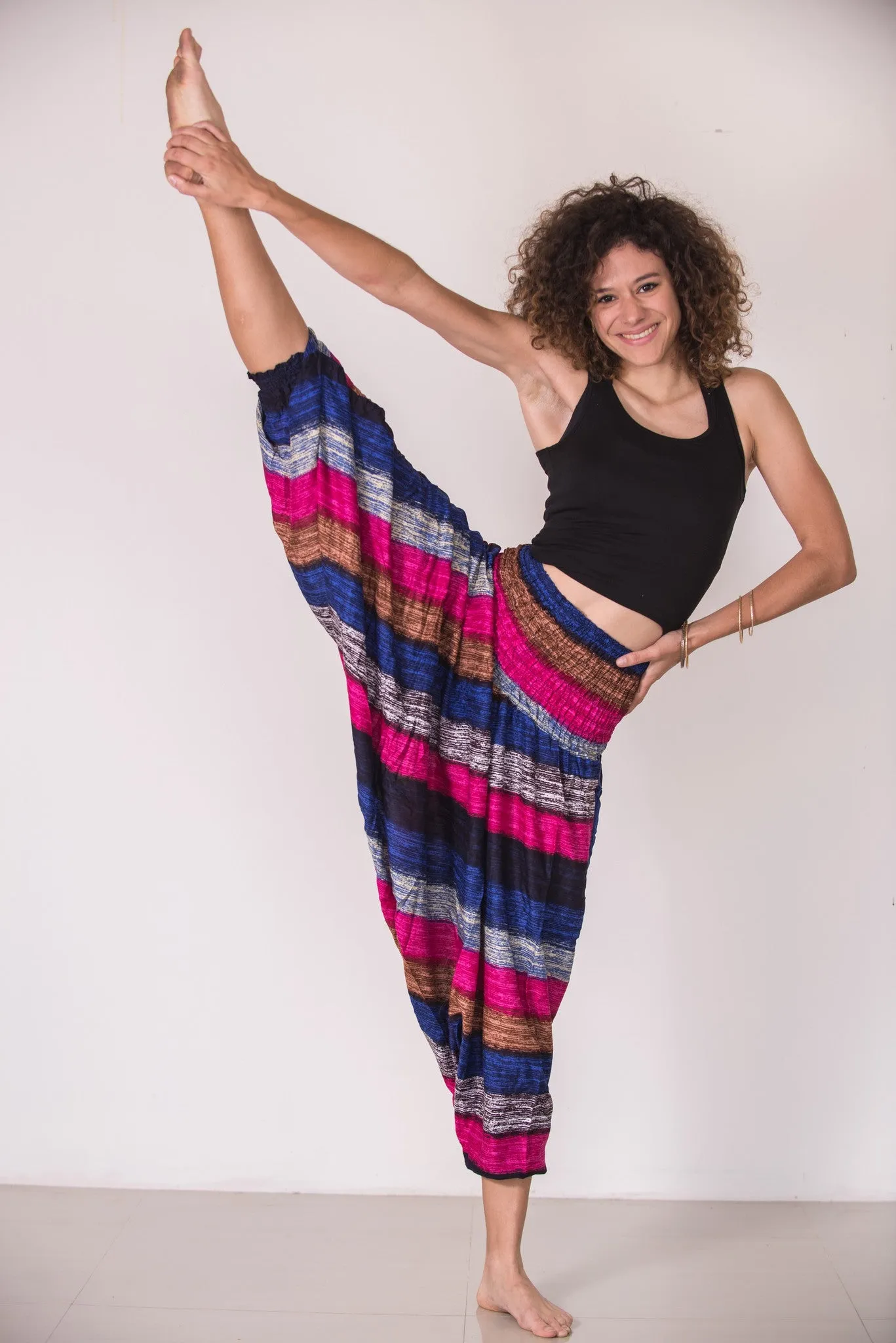 Boho Striped 2-in-1 Jumpsuit Harem Pants in Pink