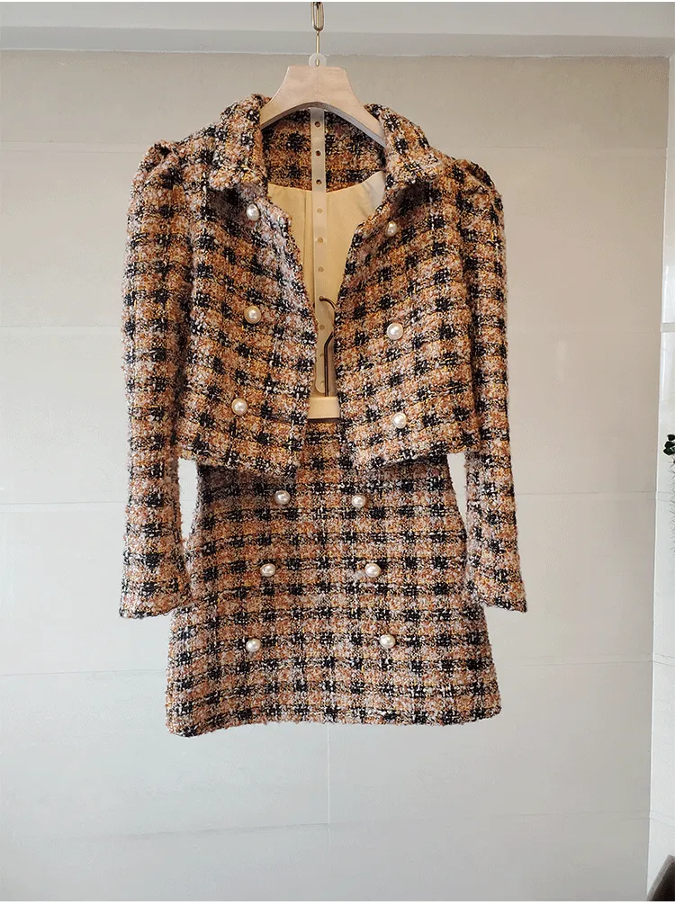 Brand Matching Two Piece Skirt Suit Tweed Blazer Womens