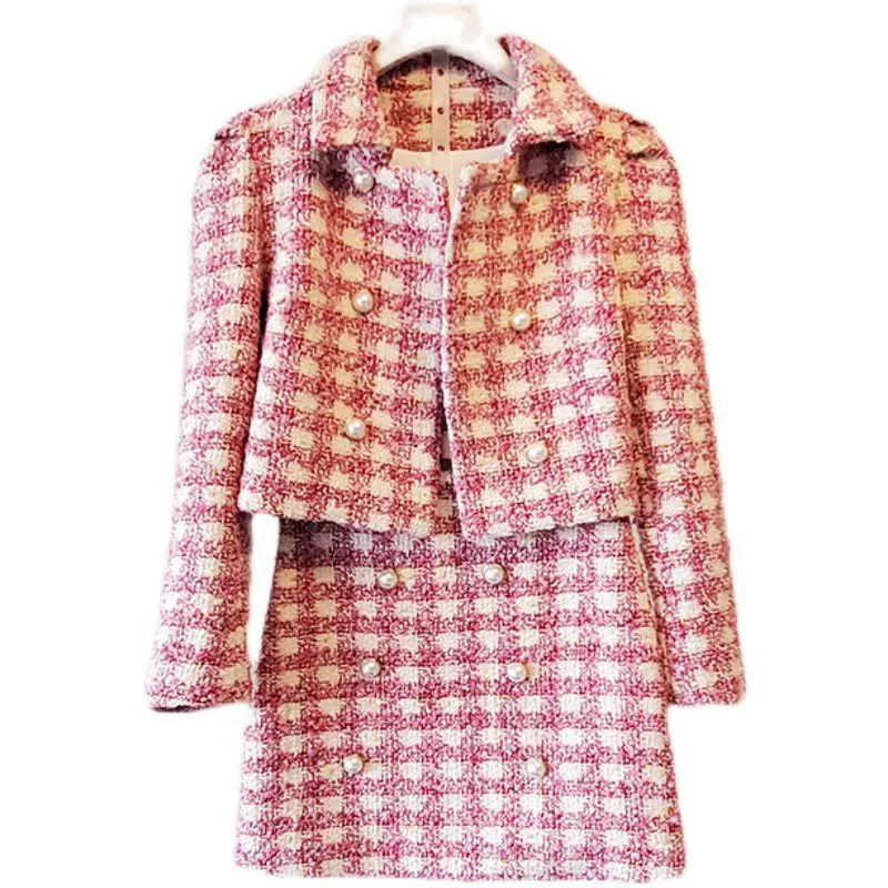 Brand Matching Two Piece Skirt Suit Tweed Blazer Womens