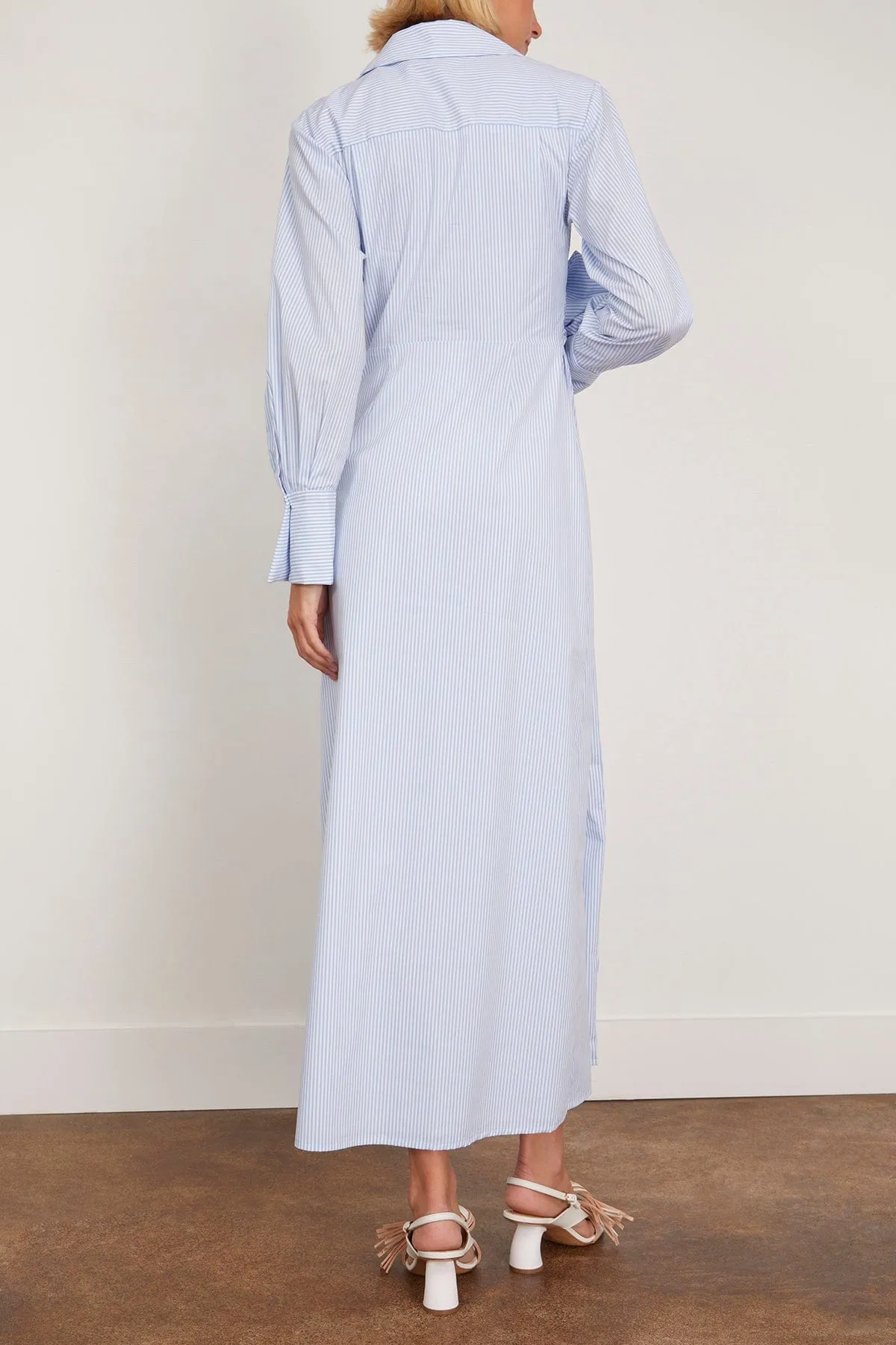 Briar Draped Midi Dress in Classic Blue Stripe