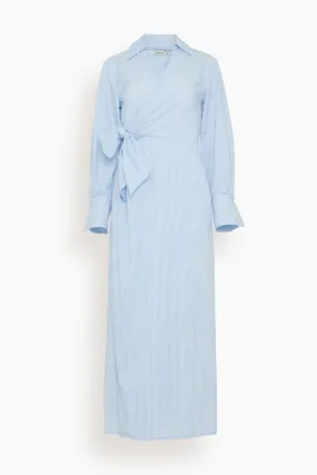 Briar Draped Midi Dress in Classic Blue Stripe