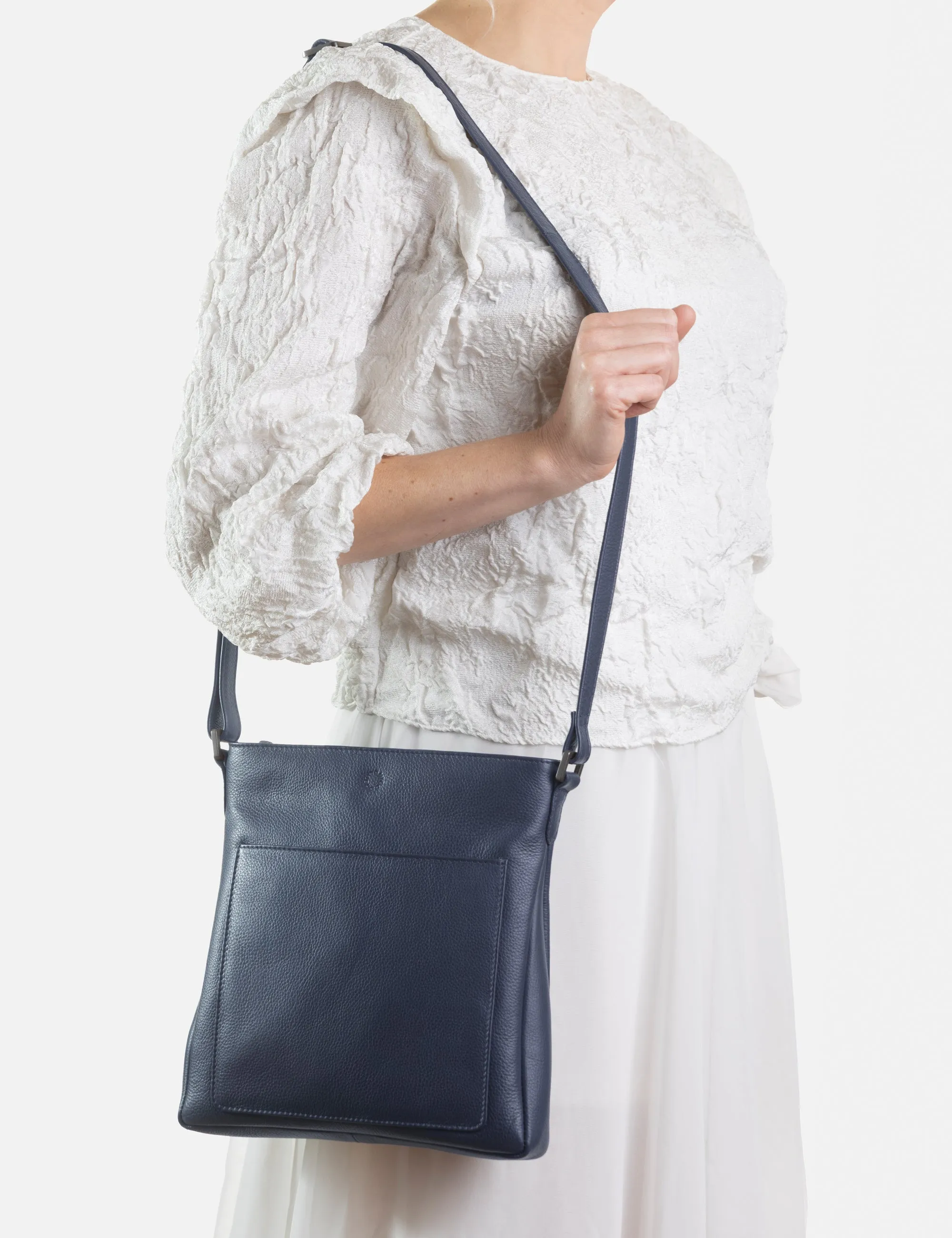 Bryant Navy Leather Cross Body Bag